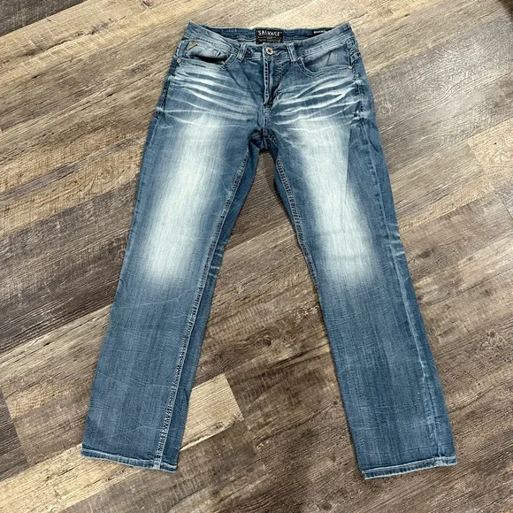 Salvage Blue Straight Jeans Classic Denim - Picture 3 of 5